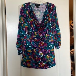 NWOT Silky ¾ Sleeved Multicolored Cowl-Neck Tunic